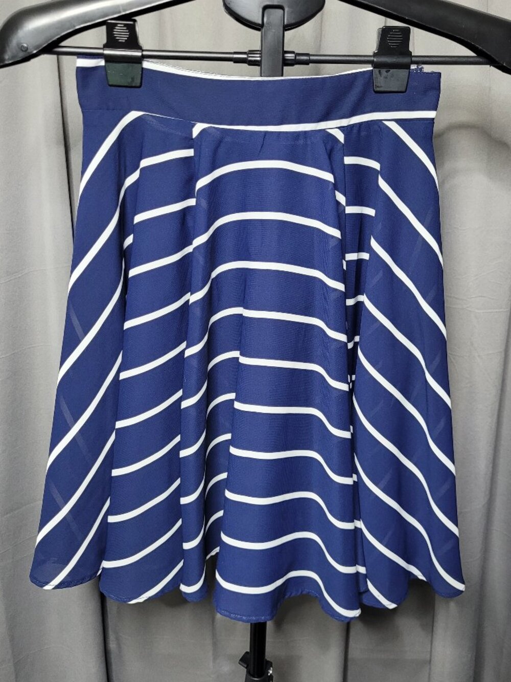 Maison Jules Navy Blue White Striped Circle Skater Skirt A-Line Pleated